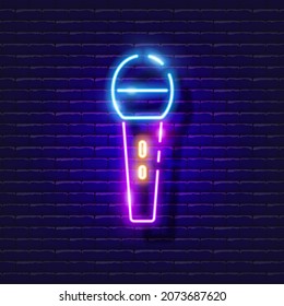 Microphone for vocal neon icon. Music glowing sign. Music concept. Vector illustration for Sound recording studio design, advertising, signboards, vocal studio