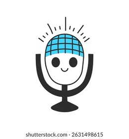 Microphone Voice Assistant Avatar. Creative AI bot head designed as mic, digital sound chatbot and smart input. Doodle character. Vector illustration