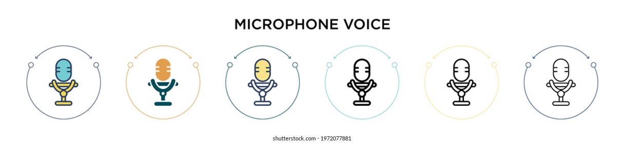 Microphone voice icon in filled, thin line, outline and stroke style. Vector illustration of two colored and black microphone voice vector icons designs can be used for mobile, ui, web
