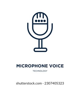 microphone voice icon from technology collection. Thin linear microphone voice, microphone, voice outline icon isolated on white background. Line vector microphone voice sign, symbol for web and 