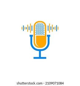Ilustración vectorial del icono de voz del micrófono. Material del logotipo de podcast