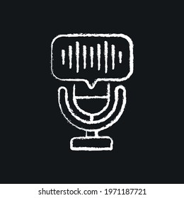 Microphone voice message chalk icon. Podcast. Vector isolated black illustration.