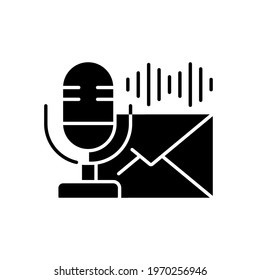 Microphone voice message glyph icon. Podcast. Vector isolated black illustration.
