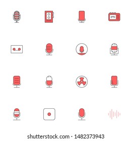 microphone, voice recorder filled line red icons set