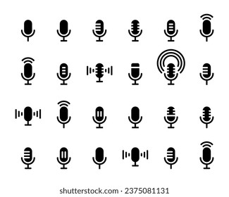 Microphone, voice recorder icon vector set collection. Mic, podcast sign symbol