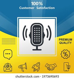 Microphone. Voice Recorder vector glyph color icon. With yellow and blue background option