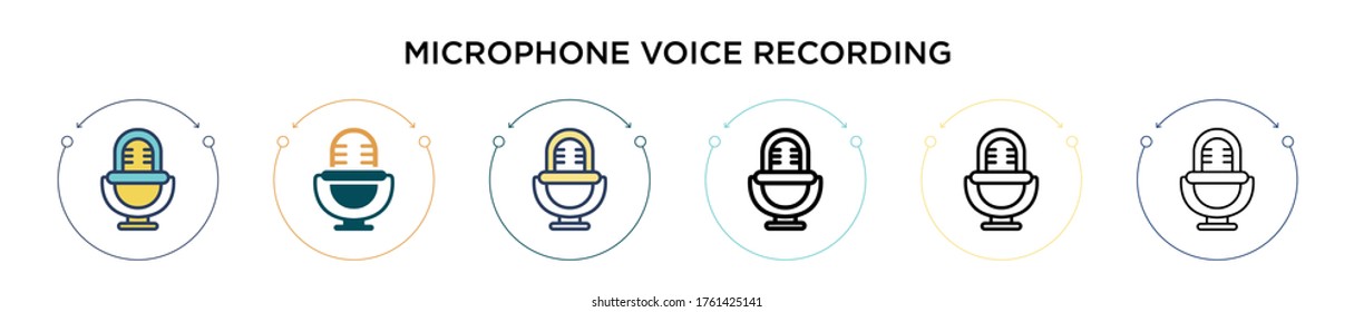 Microphone voice recording icon in filled, thin line, outline and stroke style. Vector illustration of two colored and black microphone voice recording vector icons designs can be used for mobile,