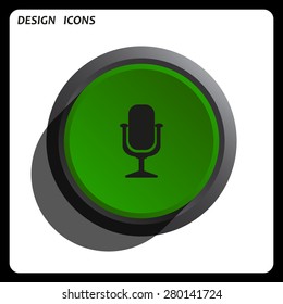 Microphone. Voice recording. icon. vector design Green Start button, forward, to continue. Flat design style.