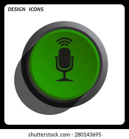 Microphone. Voice recording. icon. vector design Green Start button, forward, to continue. Flat design style.