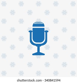 Microphone. Voice recording. icon. vector design background with snowflakes