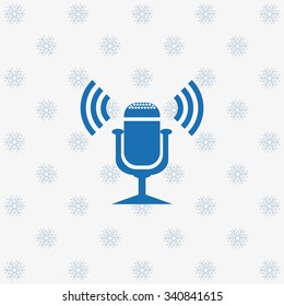 Microphone. Voice recording. icon. vector design background with snowflakes