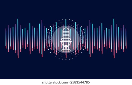 Microphone with voice recording wave. Future technology concept.