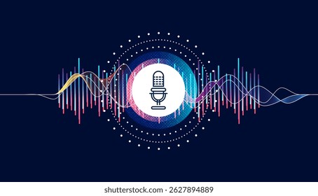 Microfone com onda de gravação de voz. Conceito de tecnologia do futuro.
