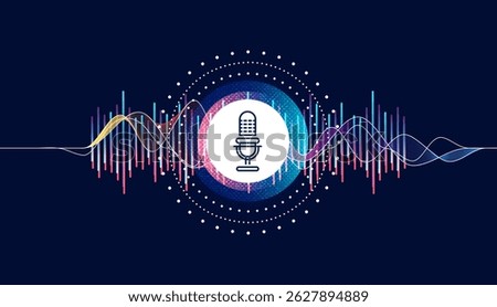 Microphone with voice recording wave. Future technology concept.