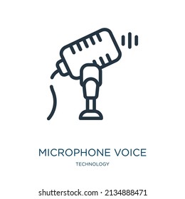 microphone voice thin line icon. voice, audio linear icons from technology concept isolated outline sign. Vector illustration symbol element for web design and apps.