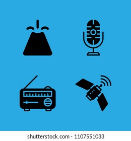 microphone, volcano, satellite and radio icons vector in sample icon set for web and graphic design