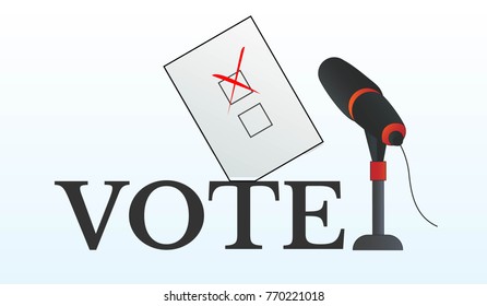 Microphone with VOTE text and vote paper.
