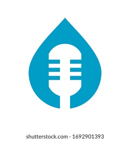Microphone and water drop logo icon design template elements, blue color on white background