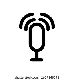 A microphone with a wave on it. The microphone is black and white
