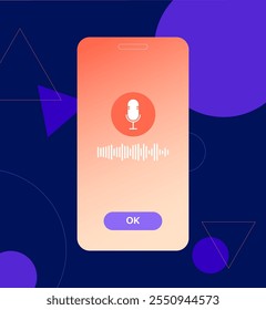 Microphone and waveform in smartphone. Voice biometrics technology. Secure authentication, analyzing vocal patterns. AI and machine learning. Voice recognition and verification vector illustration