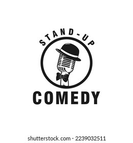 micrófono con sombrero en el logo de un show de humor de stand up