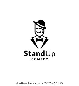 Micrófono con un sombrero en un stand up Comedy Show Logotipo Inspiración