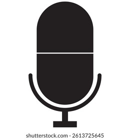 microphone web icon . Flat retro music, studio and radio mic sign collection. Black silhouette design, vector art image illustration, isolated on white ..