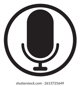 microphone web icon . Flat retro music, studio and radio mic sign collection. Black silhouette design, vector art image illustration, isolated on white ..