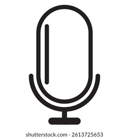 microphone web icon . Flat retro music, studio and radio mic sign collection. Black silhouette design, vector art image illustration, isolated on white ..