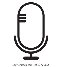microphone web icon . Flat retro music, studio and radio mic sign collection. Black silhouette design, vector art image illustration, isolated on white ..