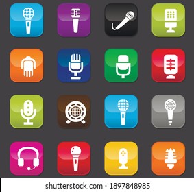 Microphone web icons for user interface design. Colored buttons on a dark background