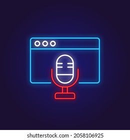 Microphone with web page color neon icon. Podcast. Thin line symbols. Isolated vector illustrations.