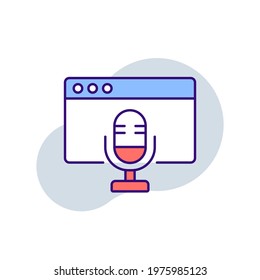 Microphone and web page RBG color icon. Podcast. Thin line vector illustration.
