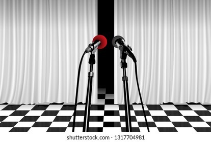 microphone with white curtain on the stage