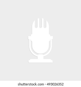microphone - white  vector icon with shadow