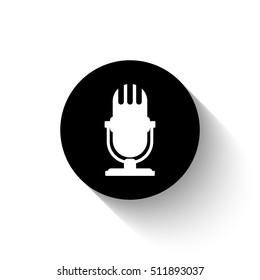 microphone - white vector  icon with shadow