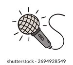 microphone with wire icon doodle hand drawn. Cartoon line drawing clipart symbol. Vector illustration