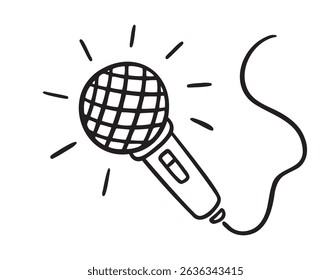 microphone with wire icon doodle hand drawn. Outline line drawing clipart symbol. Vector illustration