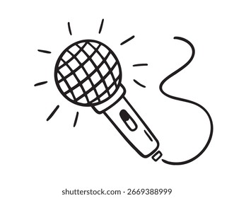 Mikrofon mit Drahtsymbol doodle handgezeichnet. Das Symbol für die Umrisslinie eines Cliparts. Vektorgrafik