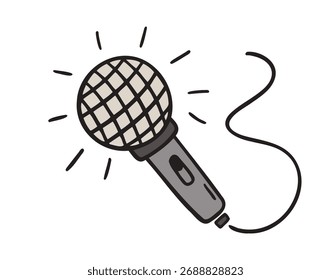 Mikrofon mit Drahtsymbol doodle handgezeichnet. Zeichnungssymbol für Zeichnungscliparts in Cartoons. Vektorgrafik
