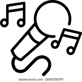 Microphone with wire icon. isolated on white background. flat style. Musical item for singing, performances, karaoke.  in black style.  decorations, logo.

