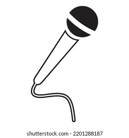 Microphone with wire isolated on white background. Musical item for singing, performances, karaoke. Vector hand-drawn illustration in doodle style. Perfect for cards, decorations, logo.