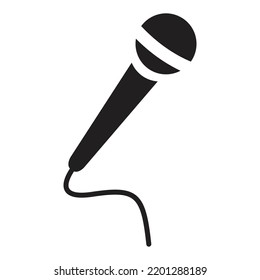 Microphone with wire isolated on white background. Musical item for singing, performances, karaoke. Vector hand-drawn illustration in doodle style. Perfect for cards, decorations, logo.