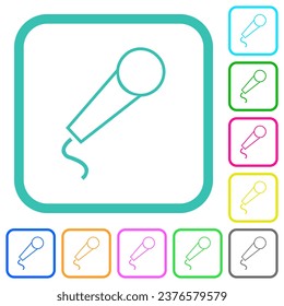 Microphone with wire outline vivid colored flat icons in curved borders on white background