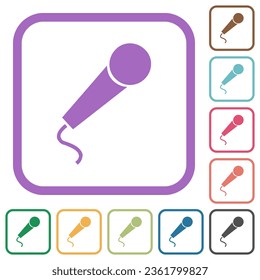 Microphone with wire solid simple icons in color rounded square frames on white background