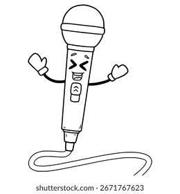 microfone com fio personagem ilustração desenhado à mão esboço vetor