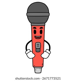 Vector aislado dibujado a mano de la ilustración del personaje inalámbrico del micrófono