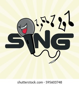 Microphone Word Sing With Musical Note Vector 