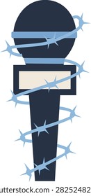 Microphone Wrapped in Barbed Wire, World Press Freedom Day Illustration. Vector Isolated.