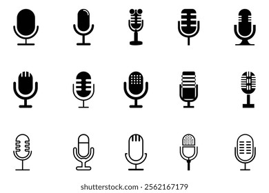 Microphones design collection. Set of microphone icons. microphone logo design podcast with microphone logo.